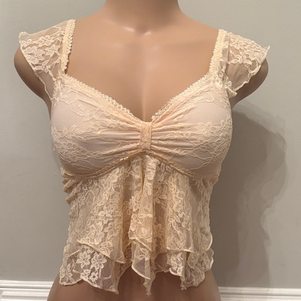 SHEIN Cream Lace Ruffle Bra Top